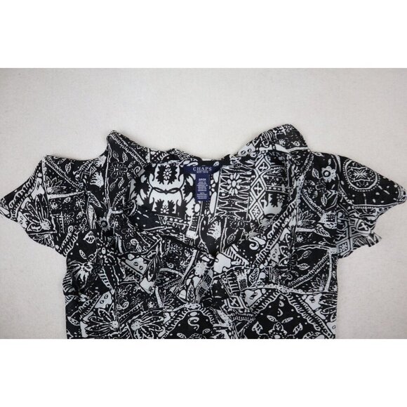 CHAPS - WOMEN'S BLACK & WHITE PRINT RUFFLE CHIFFON BLOUSE - SIZE S - Picture 4 of 8